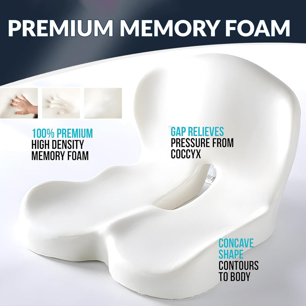 Memory Foam Seat Cushion W/Lumbar Support Pillow for Back & Sciatica Pain Relief
