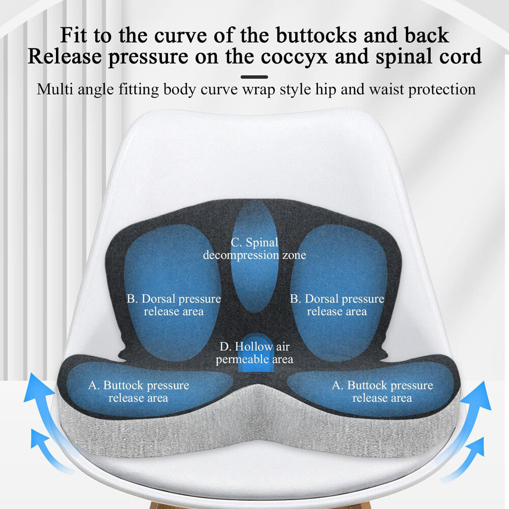 Memory Foam Seat Cushion W/Lumbar Support Pillow for Back & Sciatica Pain Relief