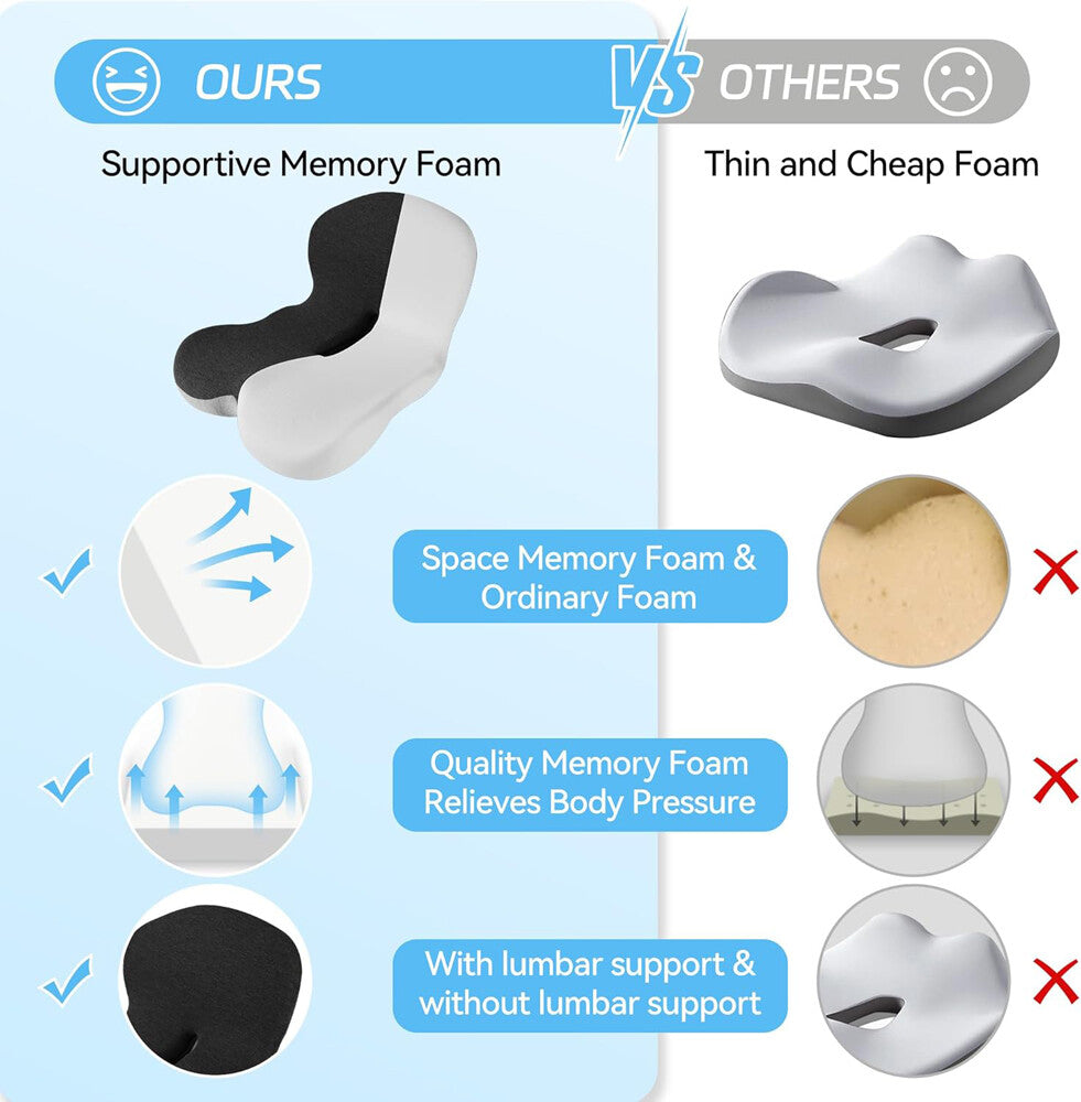 Memory Foam Seat Cushion W/Lumbar Support Pillow for Back & Sciatica Pain Relief