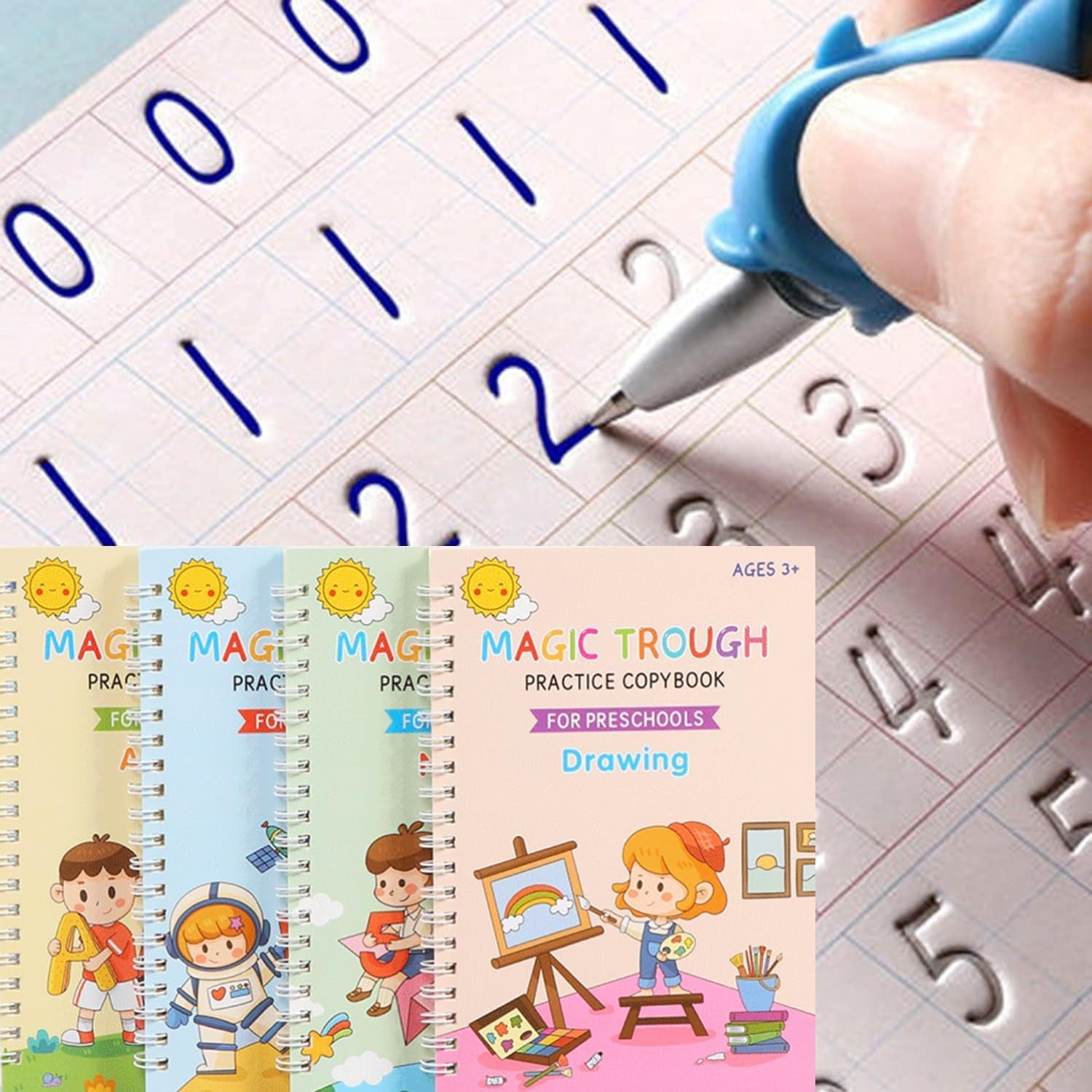 4 Pc Magic Grooved Practice Copybook,Reusa