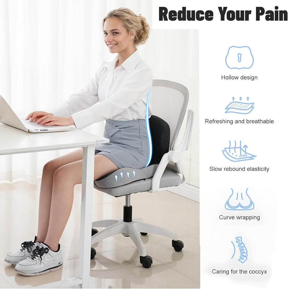 Memory Foam Seat Cushion W/Lumbar Support Pillow for Back & Sciatica Pain Relief